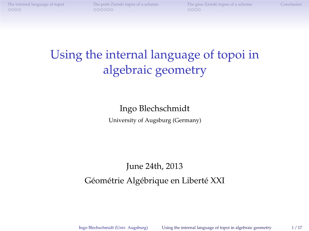 Using the Internal Language of Topoi in Algebraic Geometry