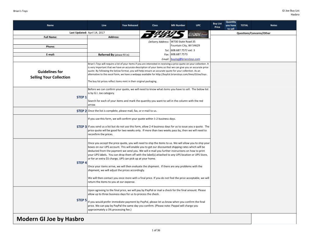 GI Joe Instant Quote Form