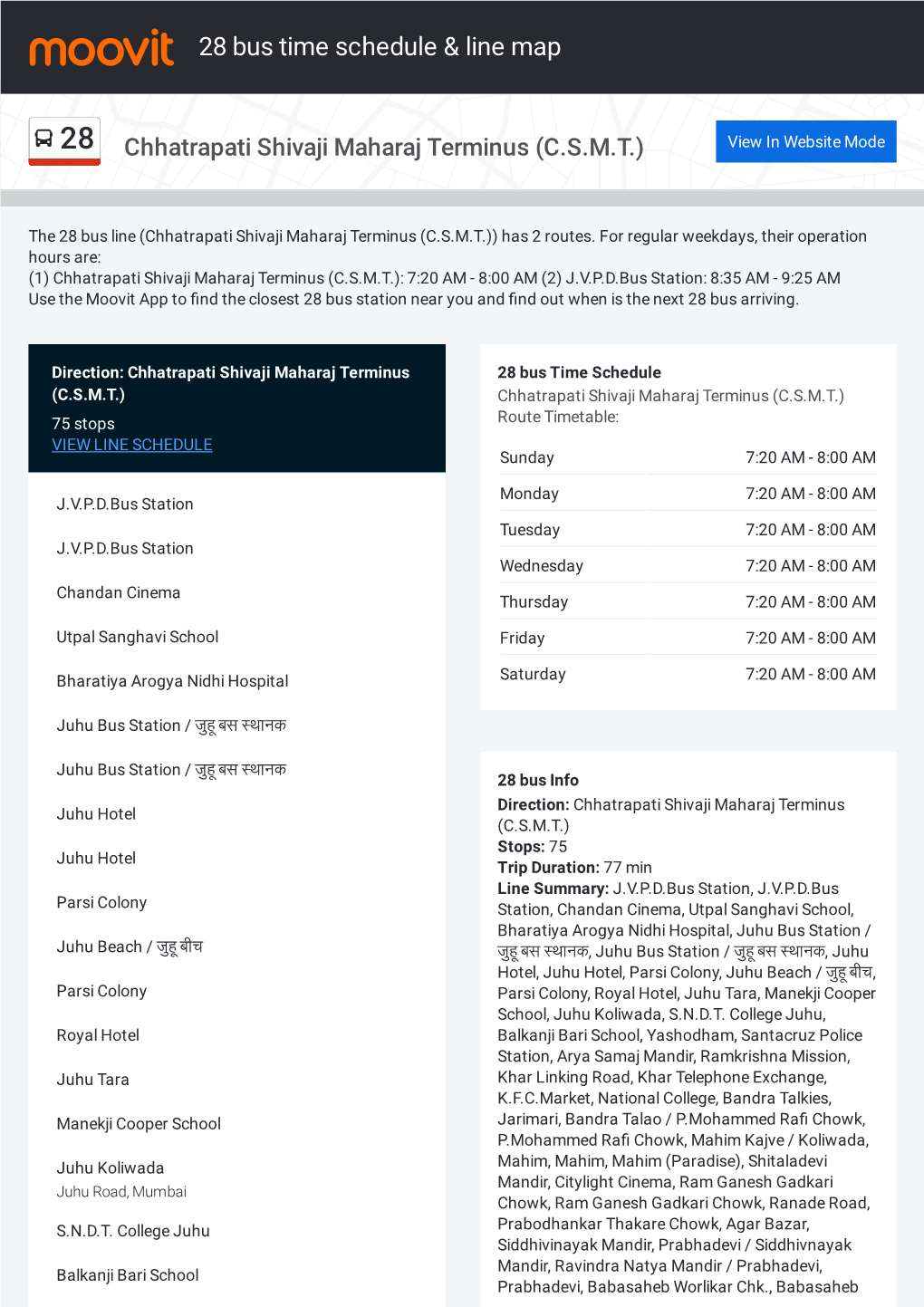 28 Bus Time Schedule & Line Route