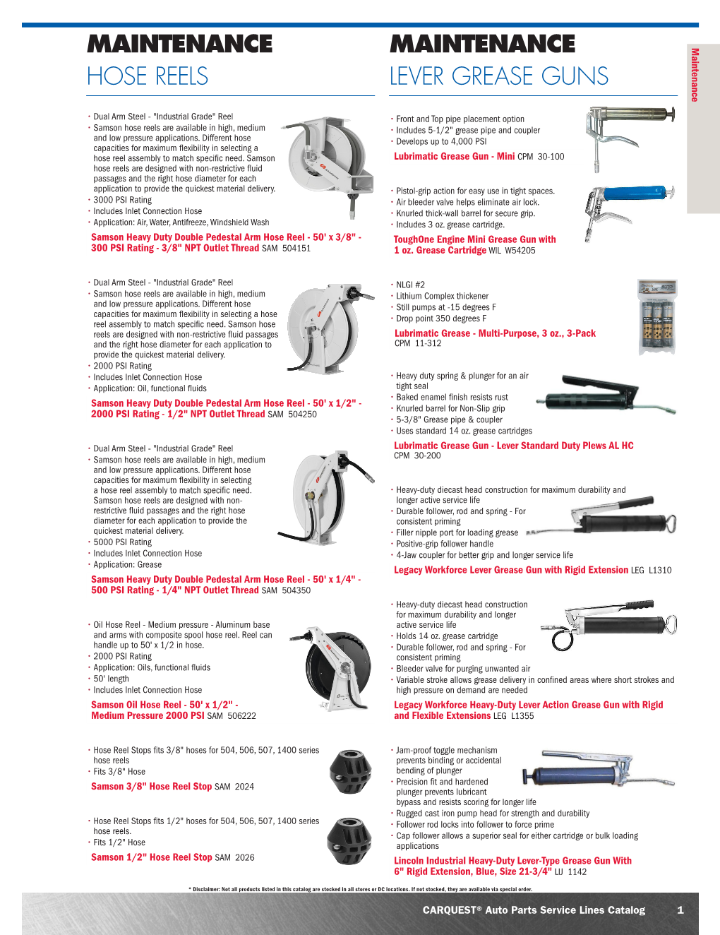 Maintenance Hose Reels Maintenance Lever Grease