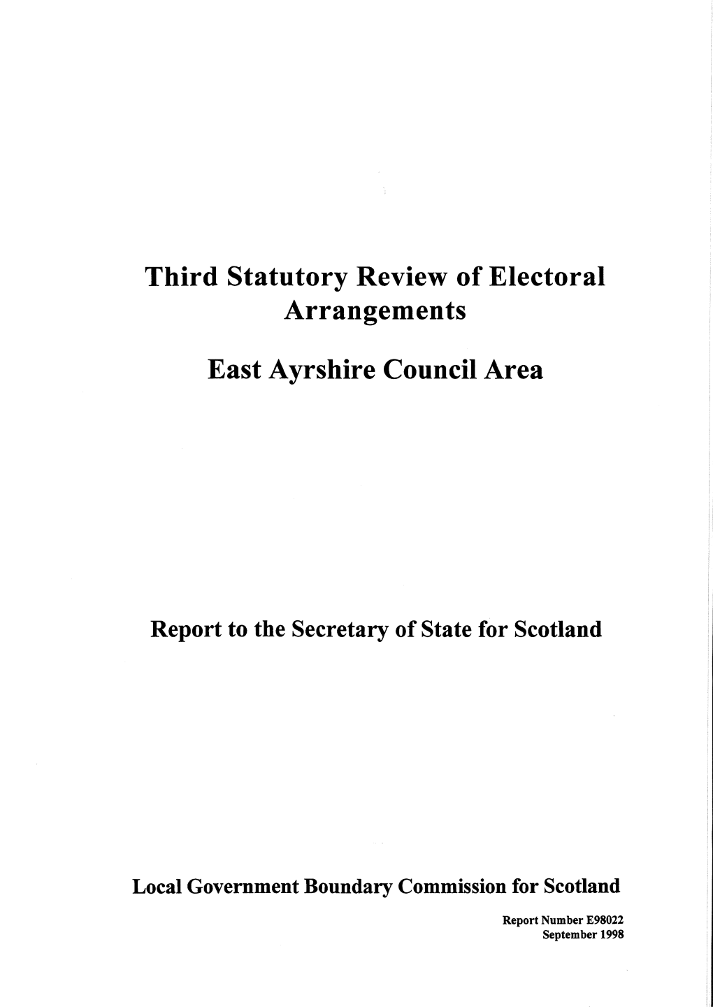 Third Statutory Review of Electoral Arrangements East Ayrshire Council Area I