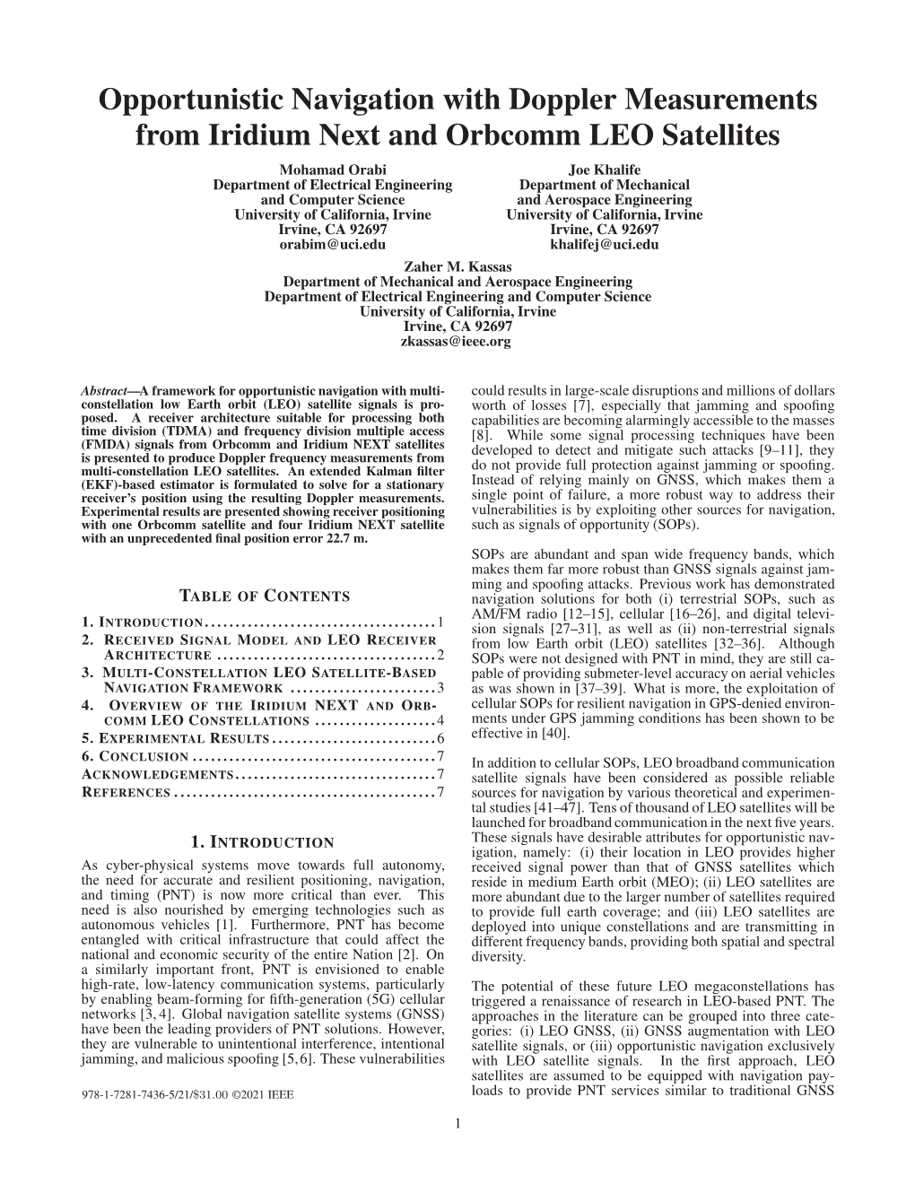 Opportunistic Navigation with Doppler Measurements from Iridium Next