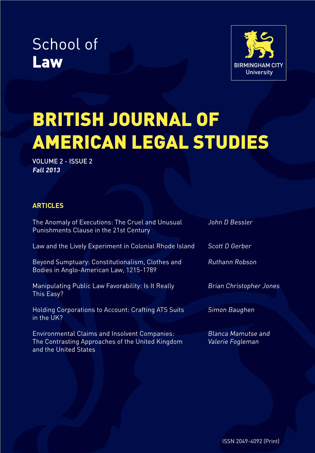 BRITISH JOURNAL of AMERICAN LEGAL STUDIES VOLUME 2 - ISSUE 2 Fall 2013