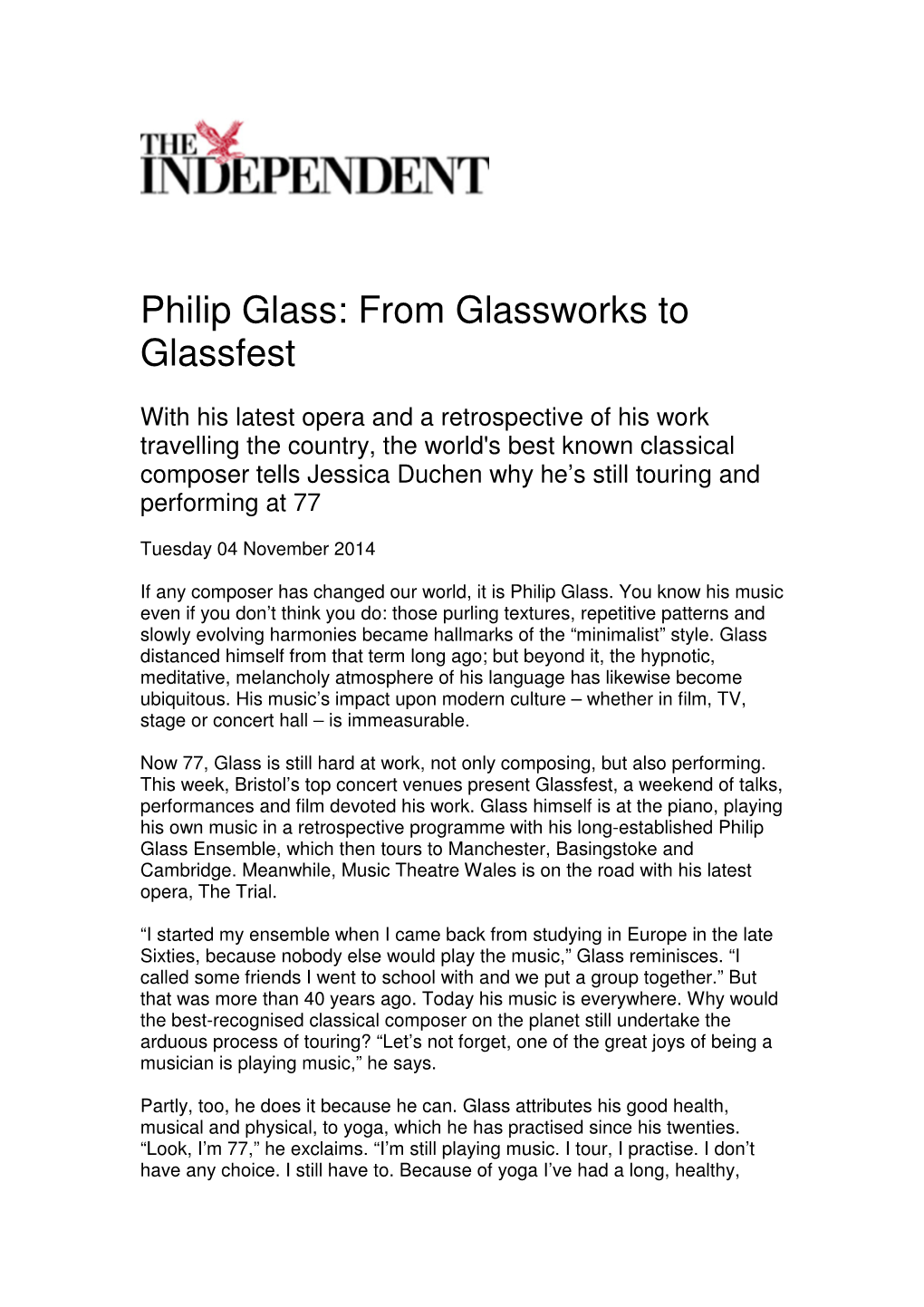 Philip Glass: from Glassworks to Glassfest