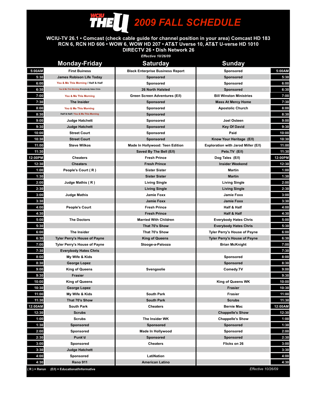 WCIU Schedule 102809