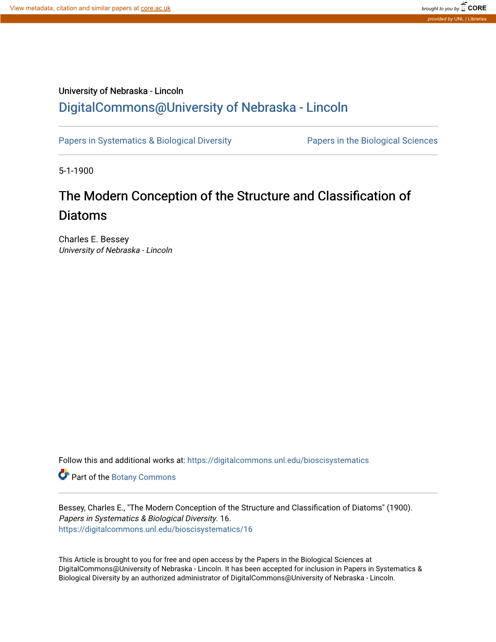 The Modern Conception of the Structure and Classification of Diatoms