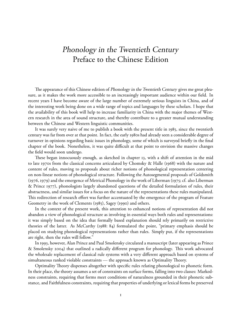 Phonology in the Twentieth Century Preface to the Chinese Edition