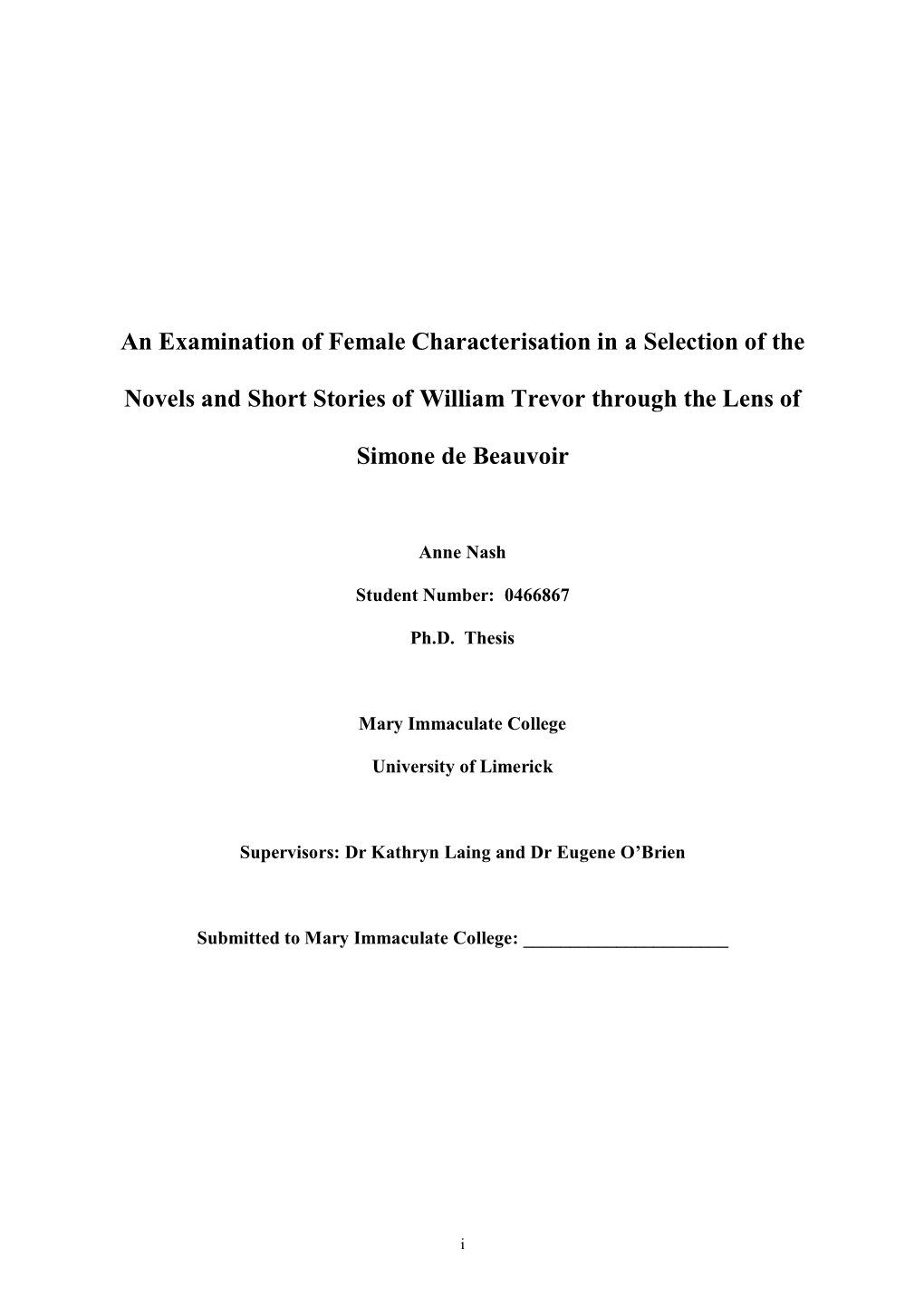 An Examination of Female Characterisation in a Selection of The