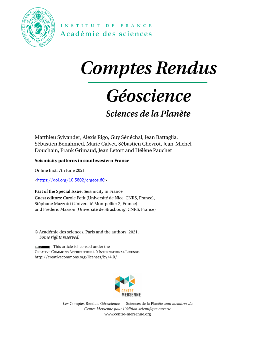 Seismicity Patterns in Southwestern France