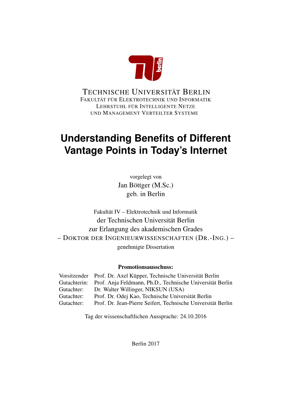 Vantage Points in the Internet 35 3.1 Overview and Facets of Vantage Points