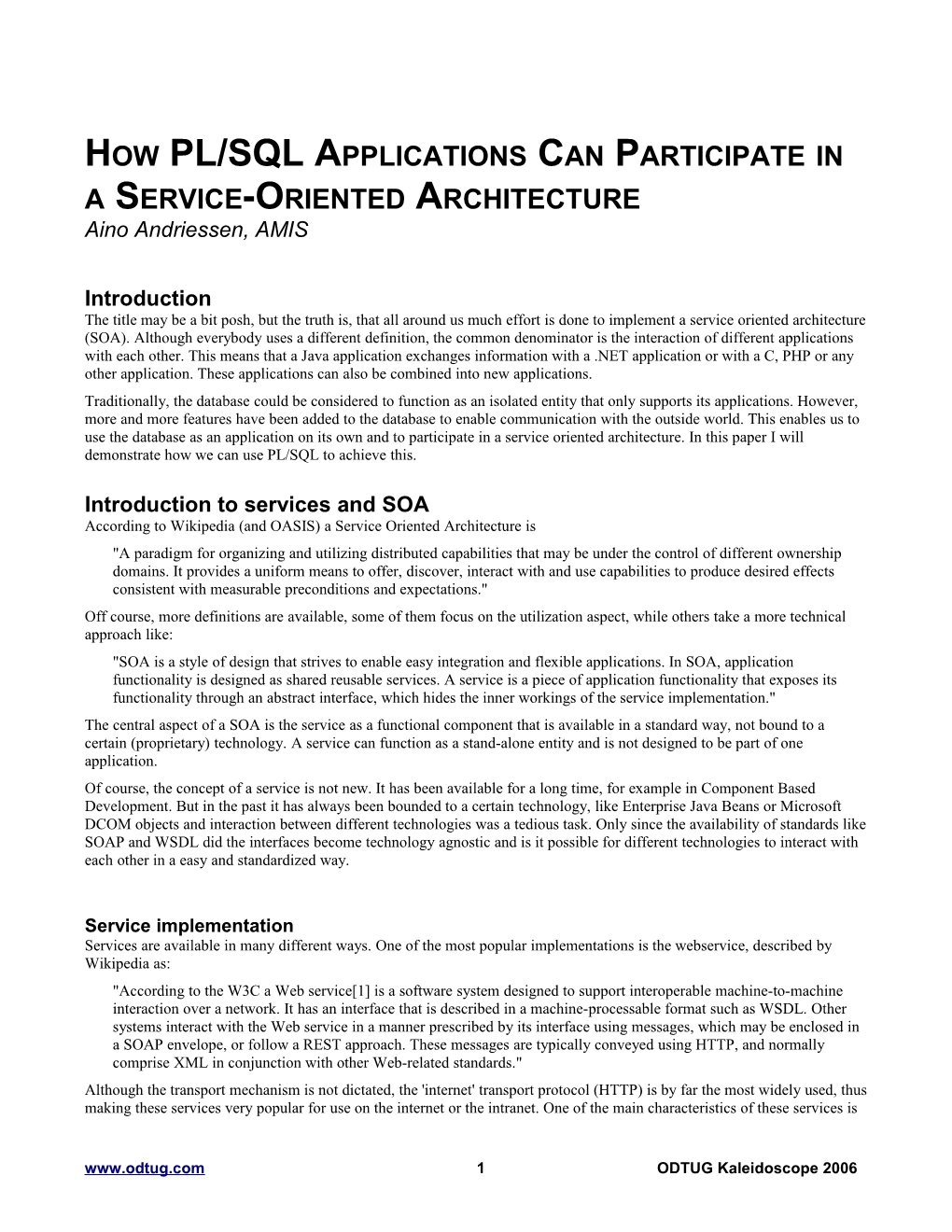 How Pl/Sql Applications Can Participate in a Service-Oriented Architecture