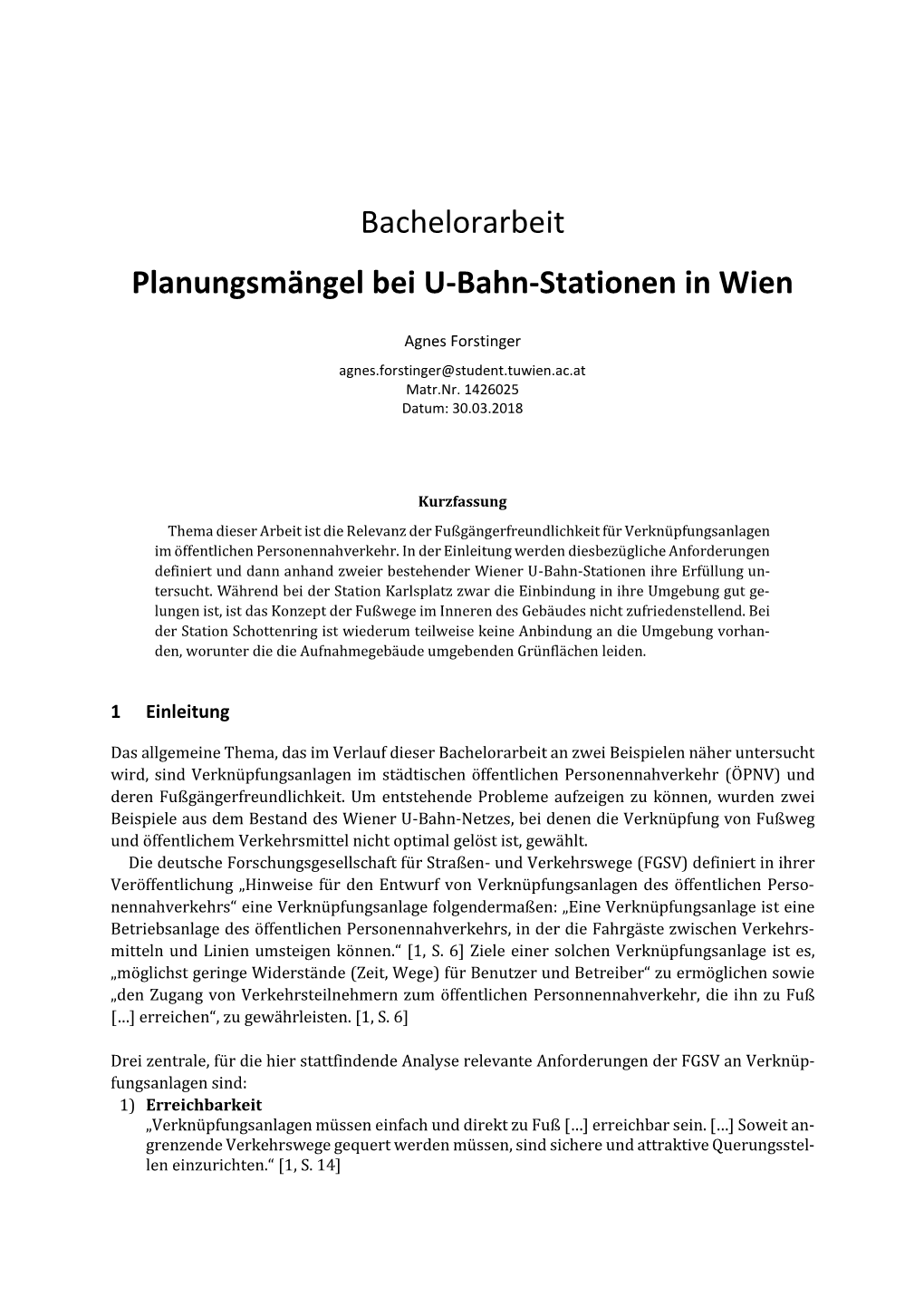 Bachelorarbeit Planungsmängel Bei U-Bahn-Stationen in Wien