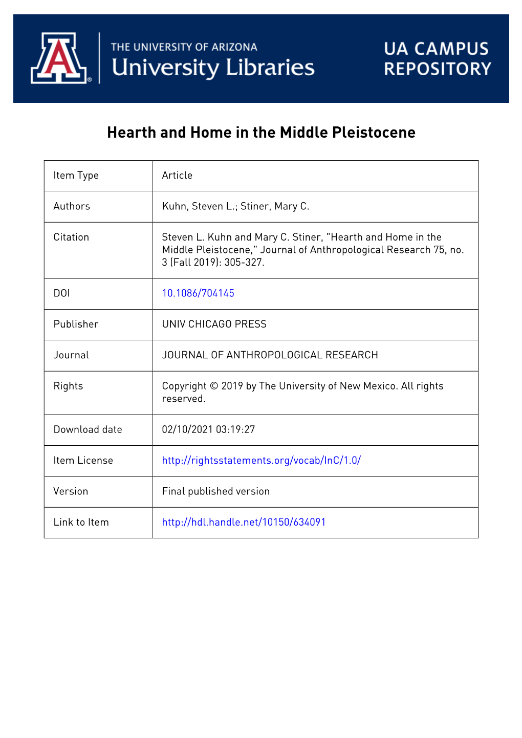 Hearth and Home in the Middle Pleistocene