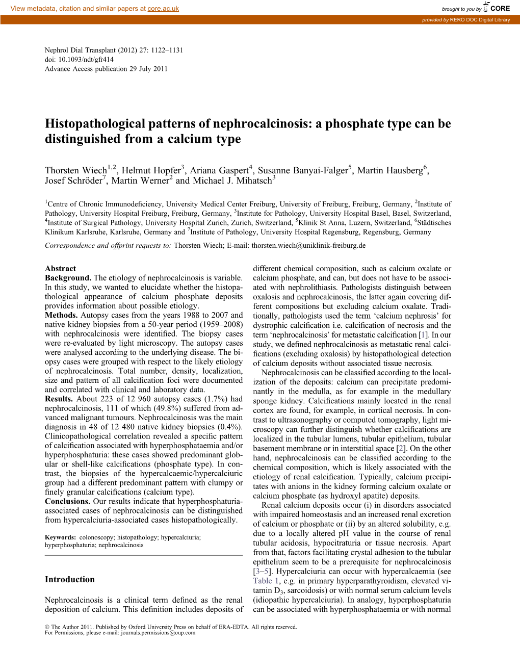 Histopathological Patterns of Nephrocalcinosis: a Phosphate Type Can Be Distinguished from a Calcium Type