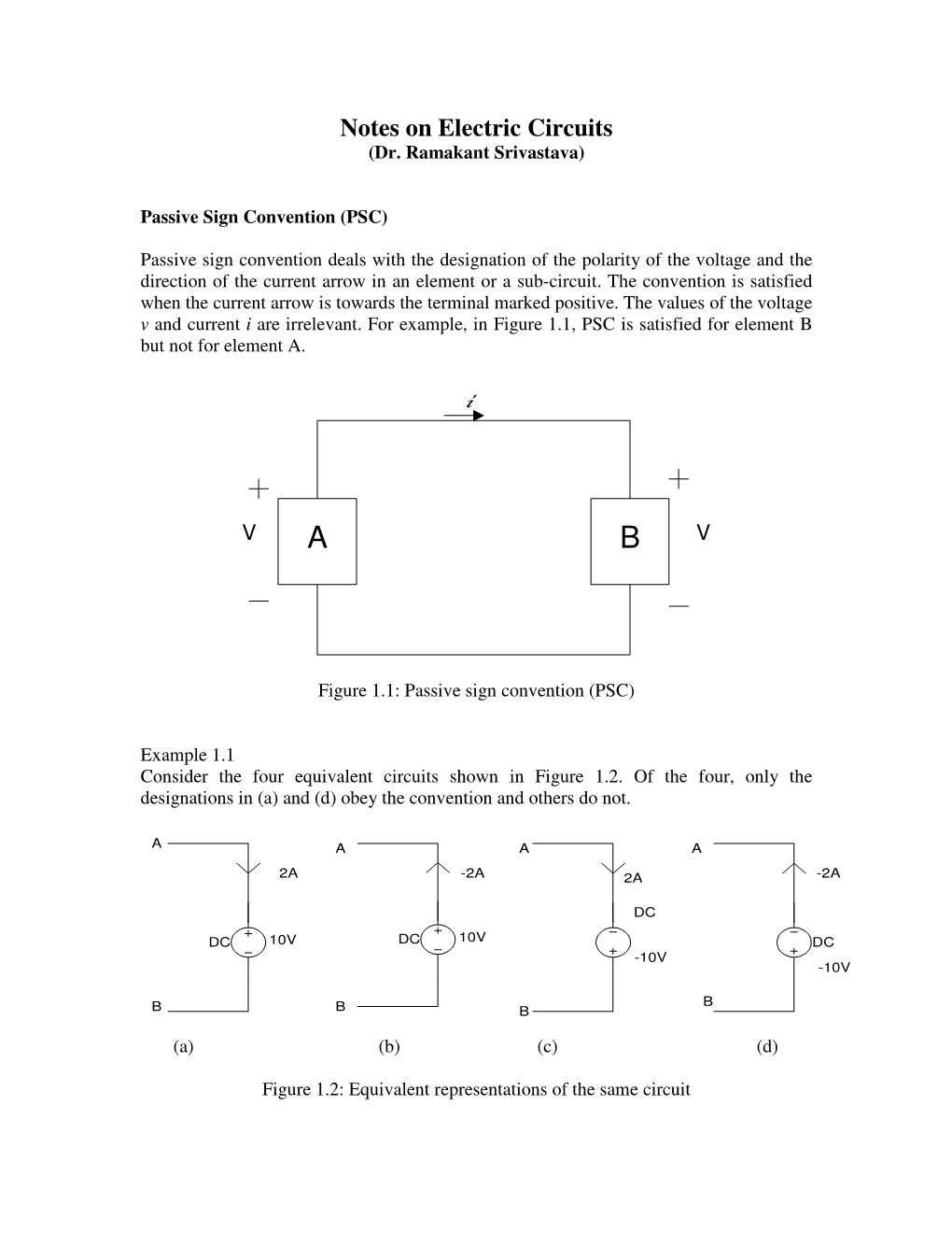 Notes on Electric Circuits from Dr. Srivastava