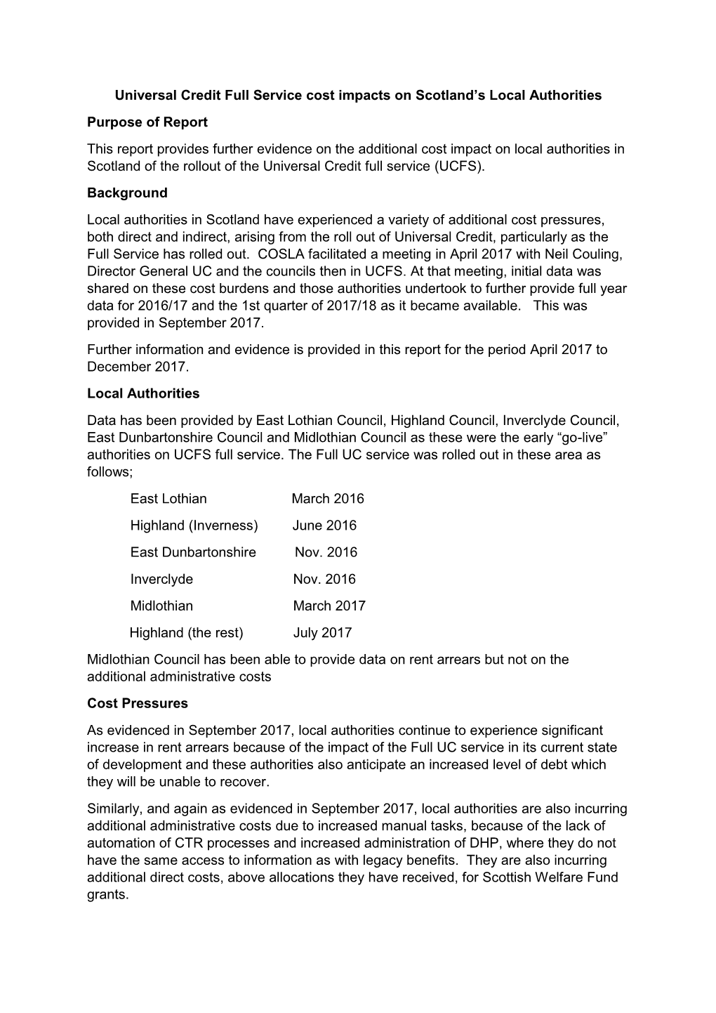 Universal Credit Full Service Cost Impacts on Scotland's Local
