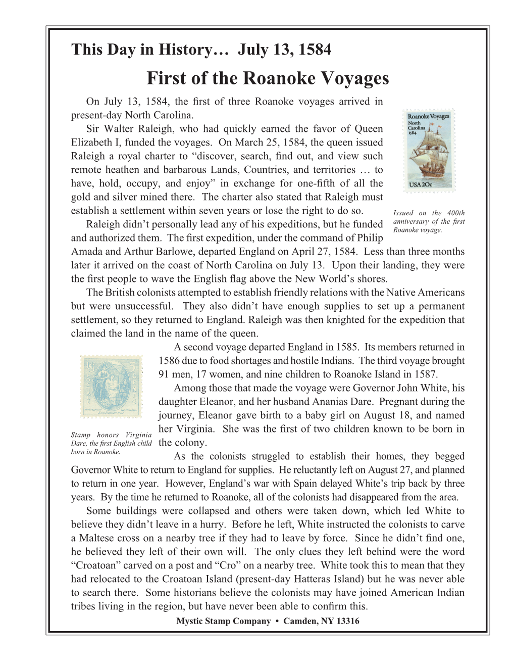 07-13-1584 Roanoke Voyages.Indd