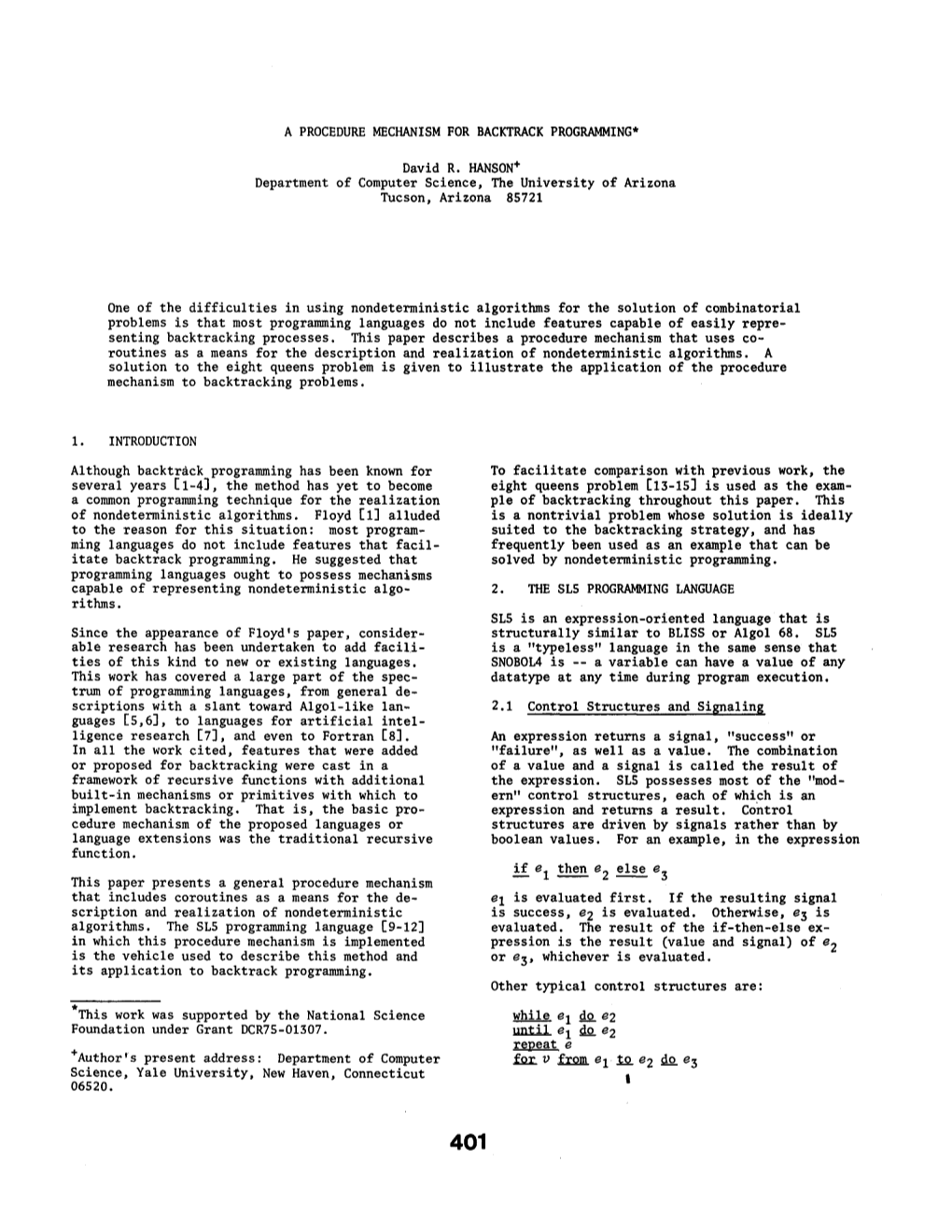 A Procedure Mechanism for Backtrack Programming*