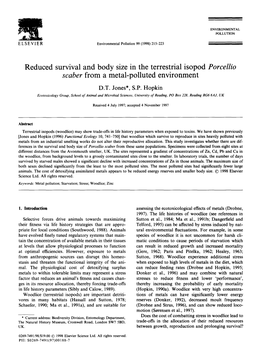 Reduced Survival and Body Size in the Terrestrial Isopod Porcellio Scaber from a Metal-Polluted Environment D.T