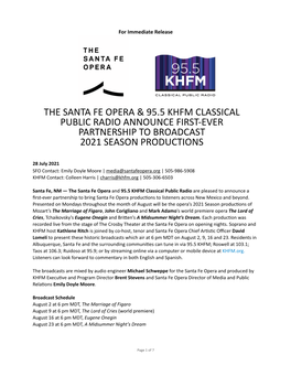 The Santa Fe Opera & 95.5 Khfm Classical Public Radio