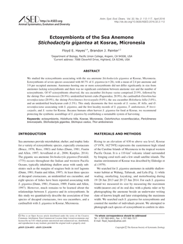 Ectosymbionts of the Sea Anemone Stichodactyla Gigantea at Kosrae, Micronesia