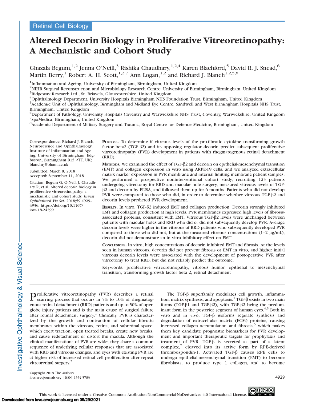 Altered Decorin Biology in Proliferative Vitreoretinopathy: a Mechanistic and Cohort Study