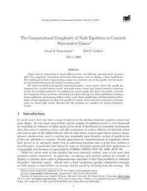 The Computational Complexity of Nash Equilibria in Concisely Represented Games∗
