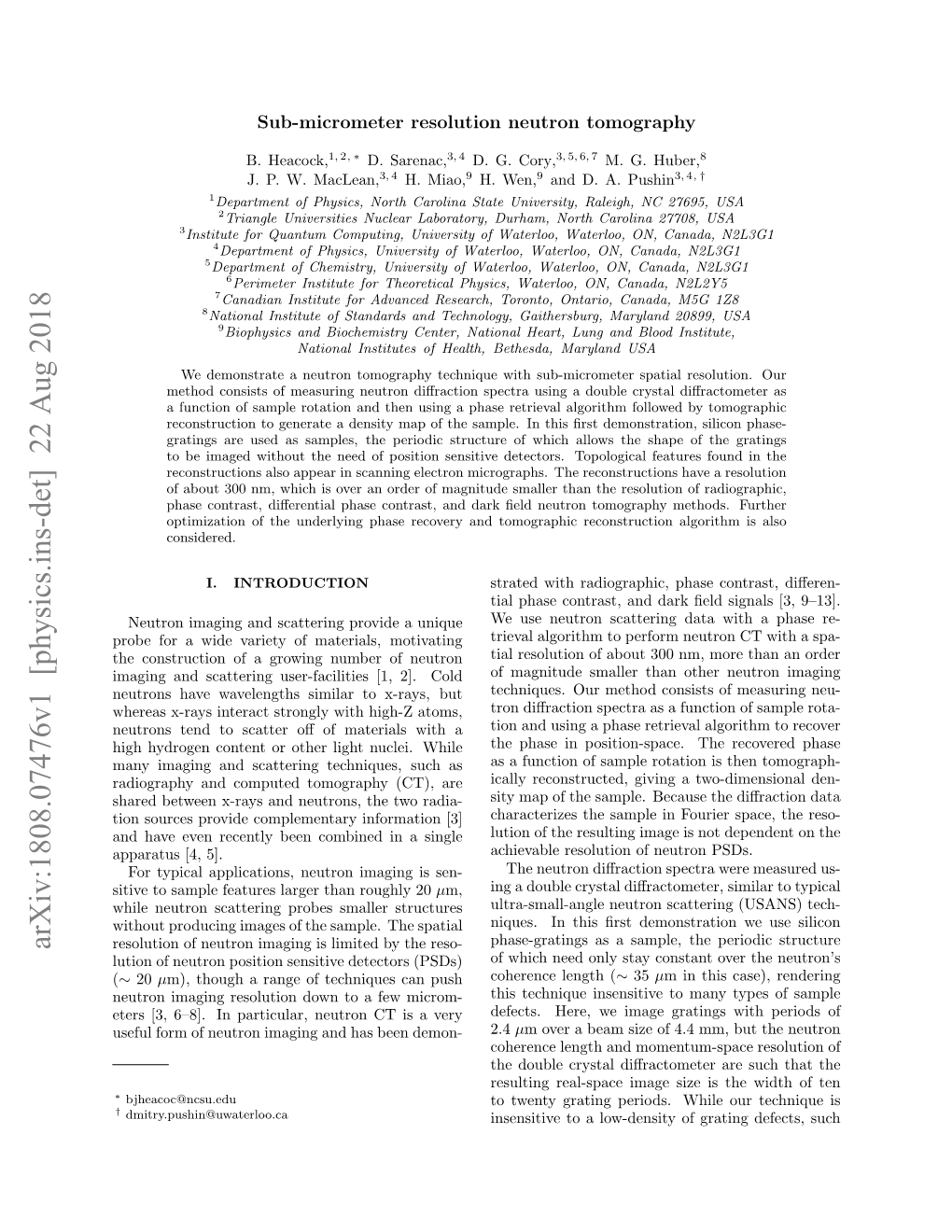 Arxiv:1808.07476V1 [Physics.Ins-Det] 22 Aug 2018