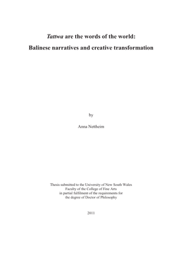 Tattwa Are the Words of the World: Balinese Narratives and Creative Transformation