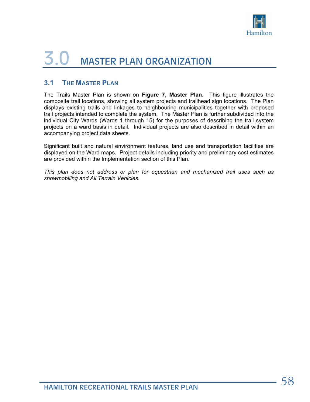 3.0 Master Plan Organization