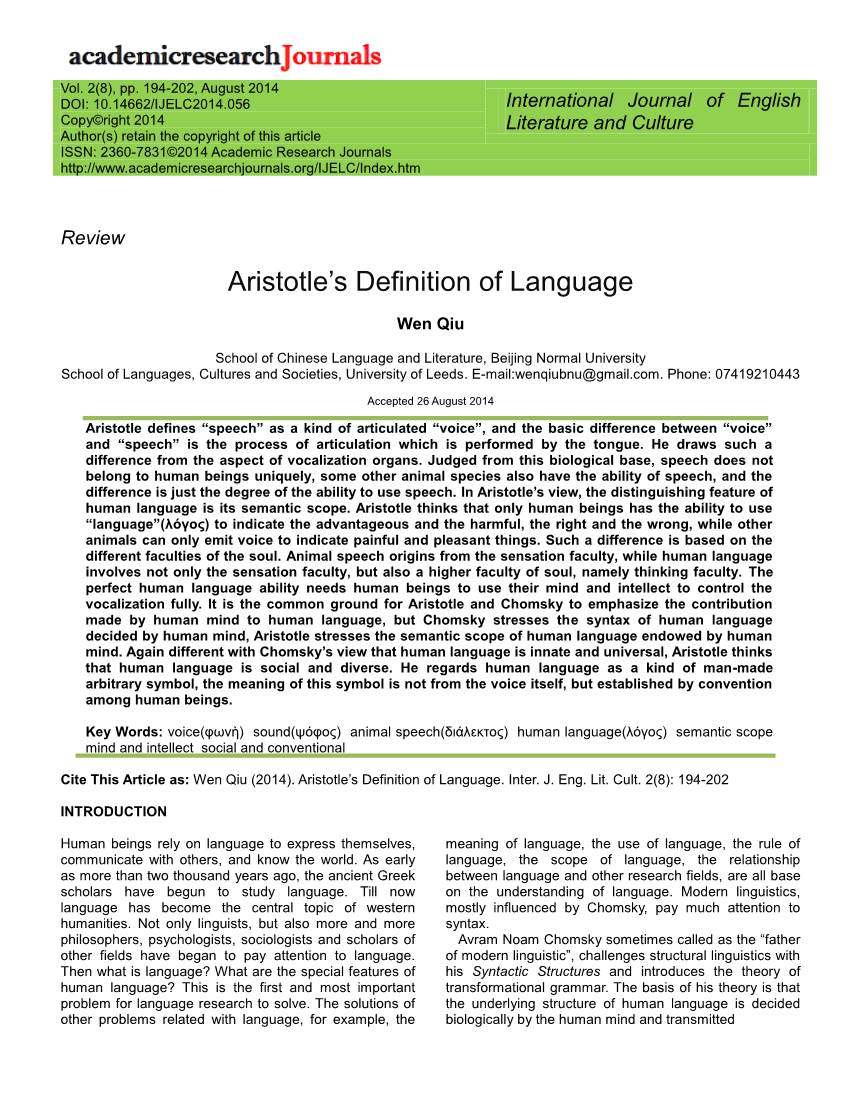 Aristotle‟S Definition of Language