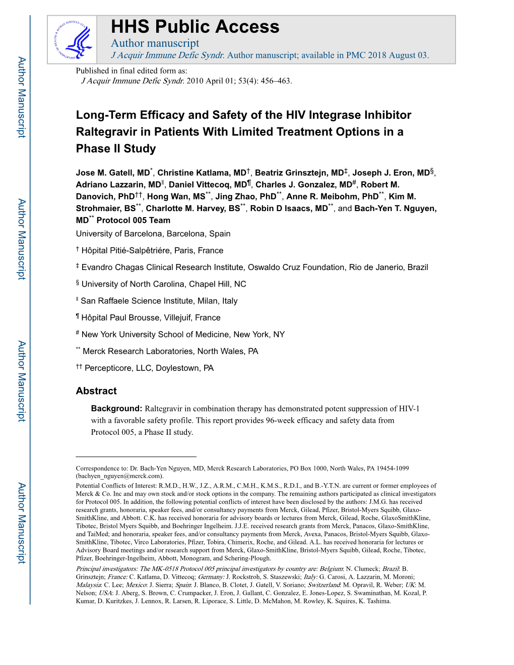 Long-Term Efficacy and Safety of the HIV Integrase Inhibitor Raltegravir in Patients with Limited Treatment Options in a Phase II Study