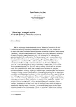 Cultivating Cosmopolitanism Nineteenth-Century Americans in Florence