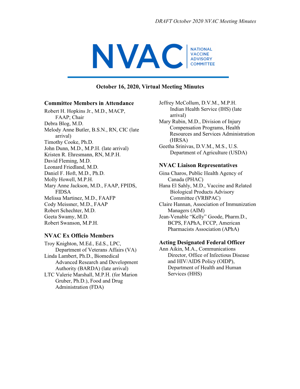 DRAFT October 2020 NVAC Meeting Minutes