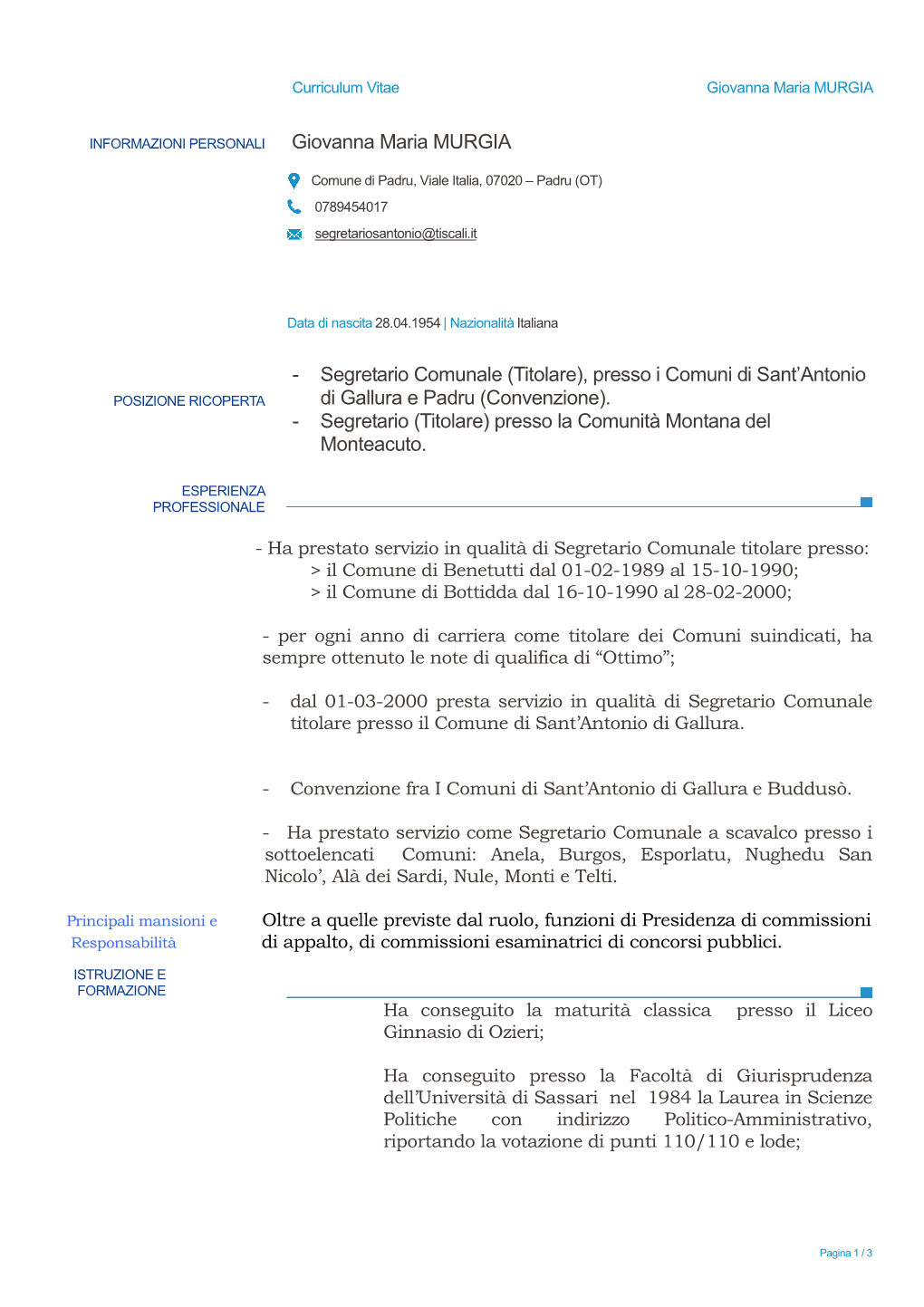 Curriculum Vitae MURGIA GIOVANNA