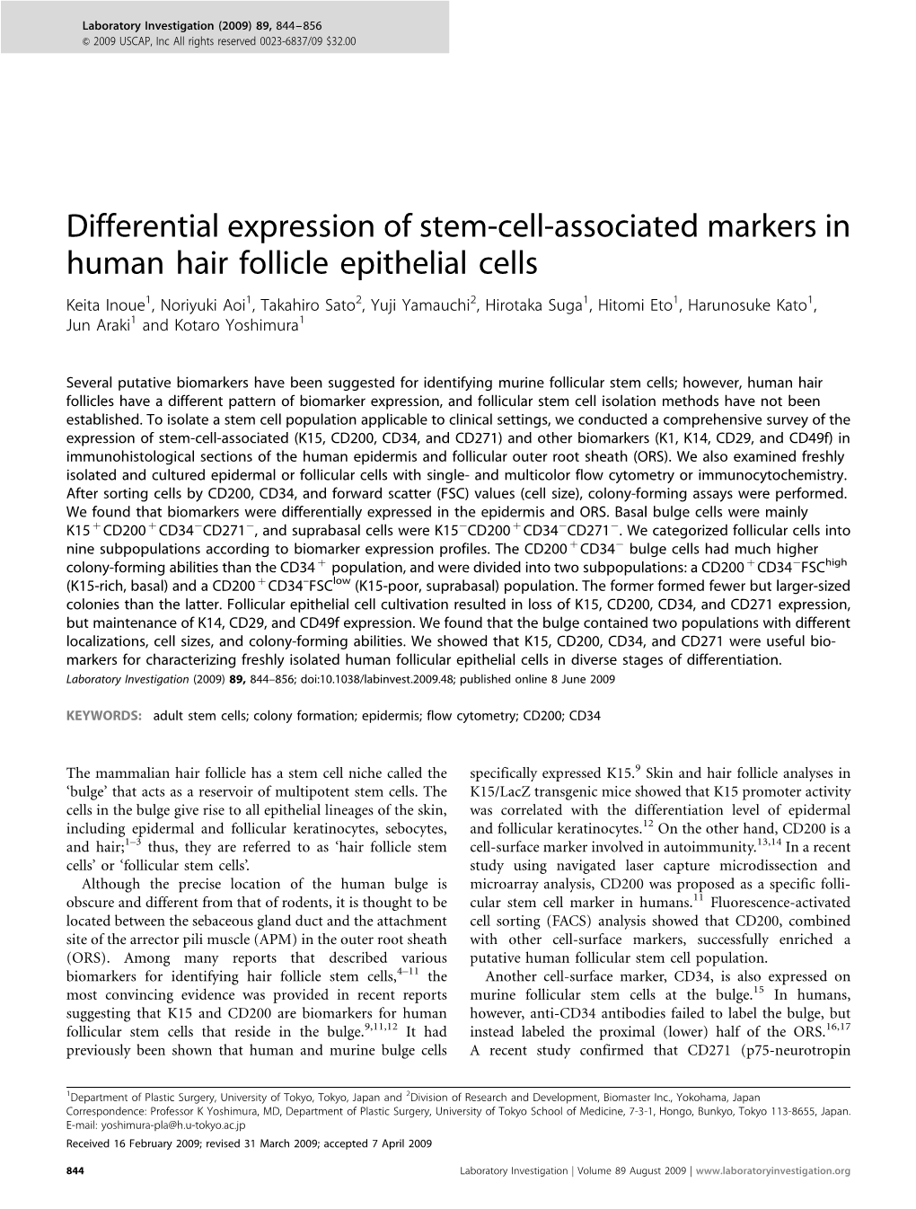 Differential Expression of Stem-Cell-Associated Markers In