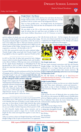 Dwight School London Head of School Newsletter Friday, 2Nd October 2015