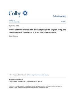 The Irish Language, the English Army, and the Violence of Translation in Brian Friel's Translations