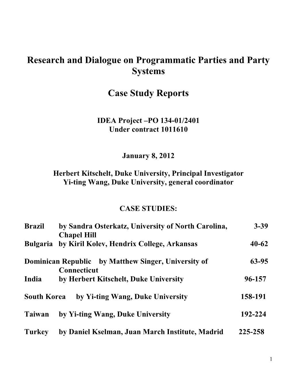 Research and Dialogue on Programmatic Parties and Party Systems