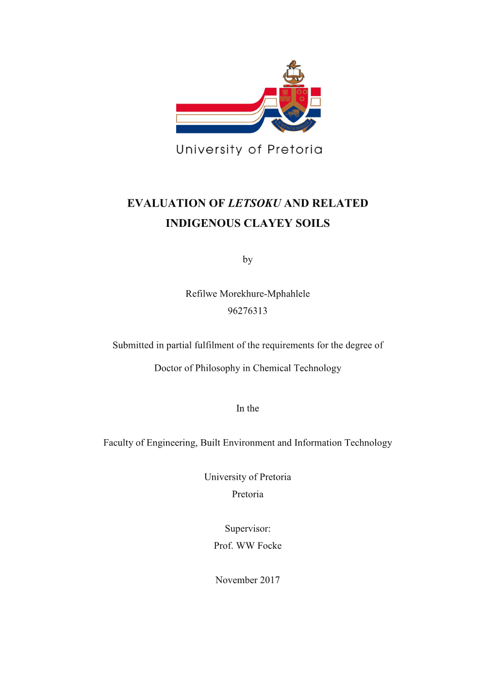 Evaluation of Letsoku and Related Indigenous Clayey Soils