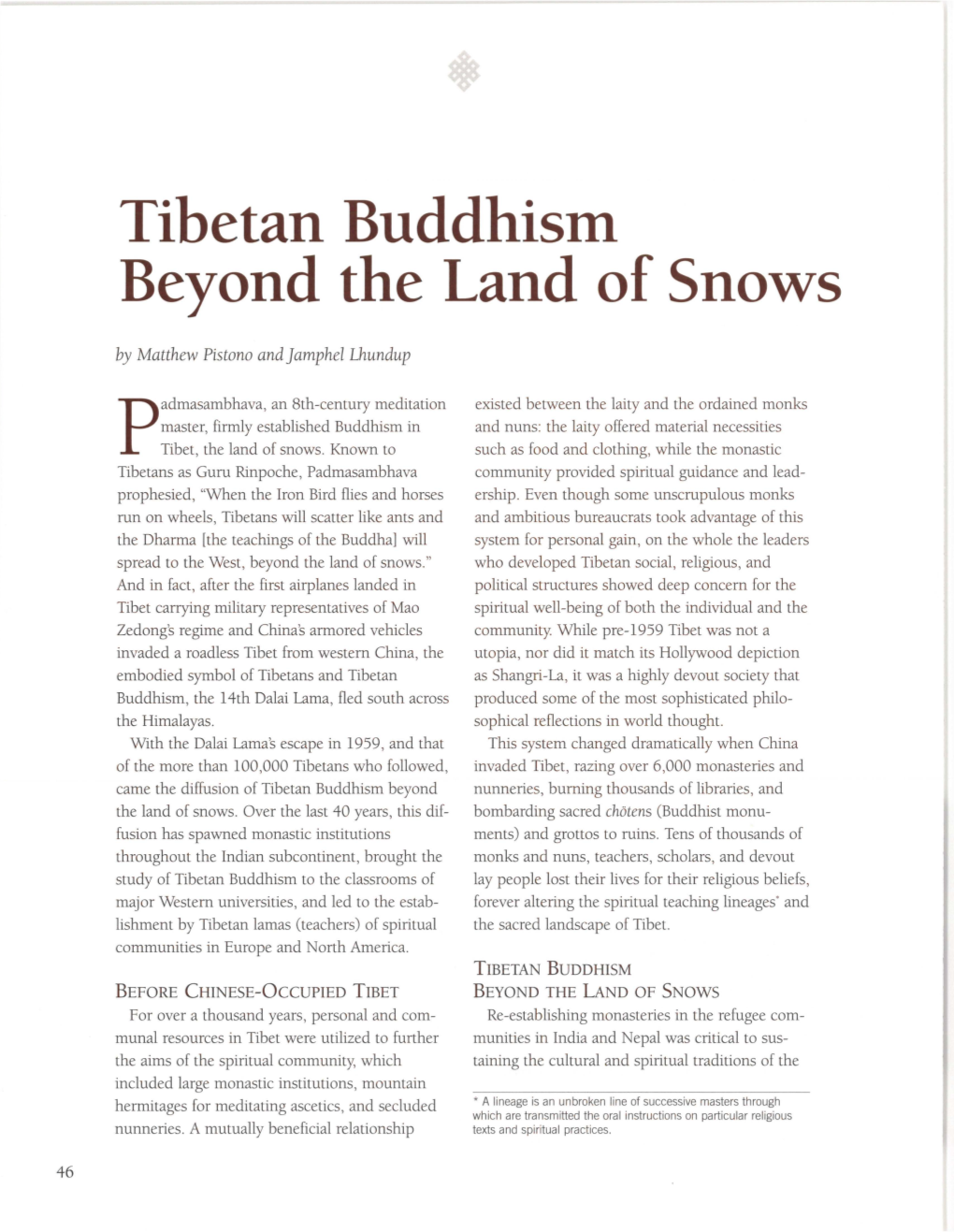 Tibetan Buddhism Beyond the Land of Snows