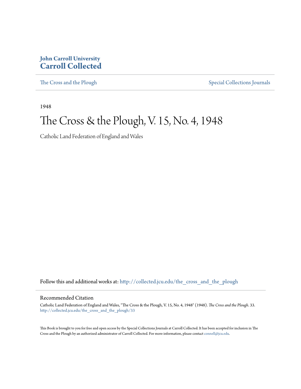 The Cross & the Plough, V. 15, No. 4, 1948