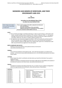 Skidmore Lead Miners of Derbyshire, and Their Descendants 1600-1915