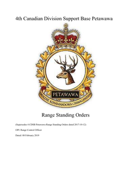 4Th Canadian Division Support Base Petawawa Range Standing Orders