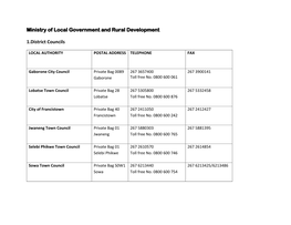 Ministry of Local Government and Rural Development 1.District Councils