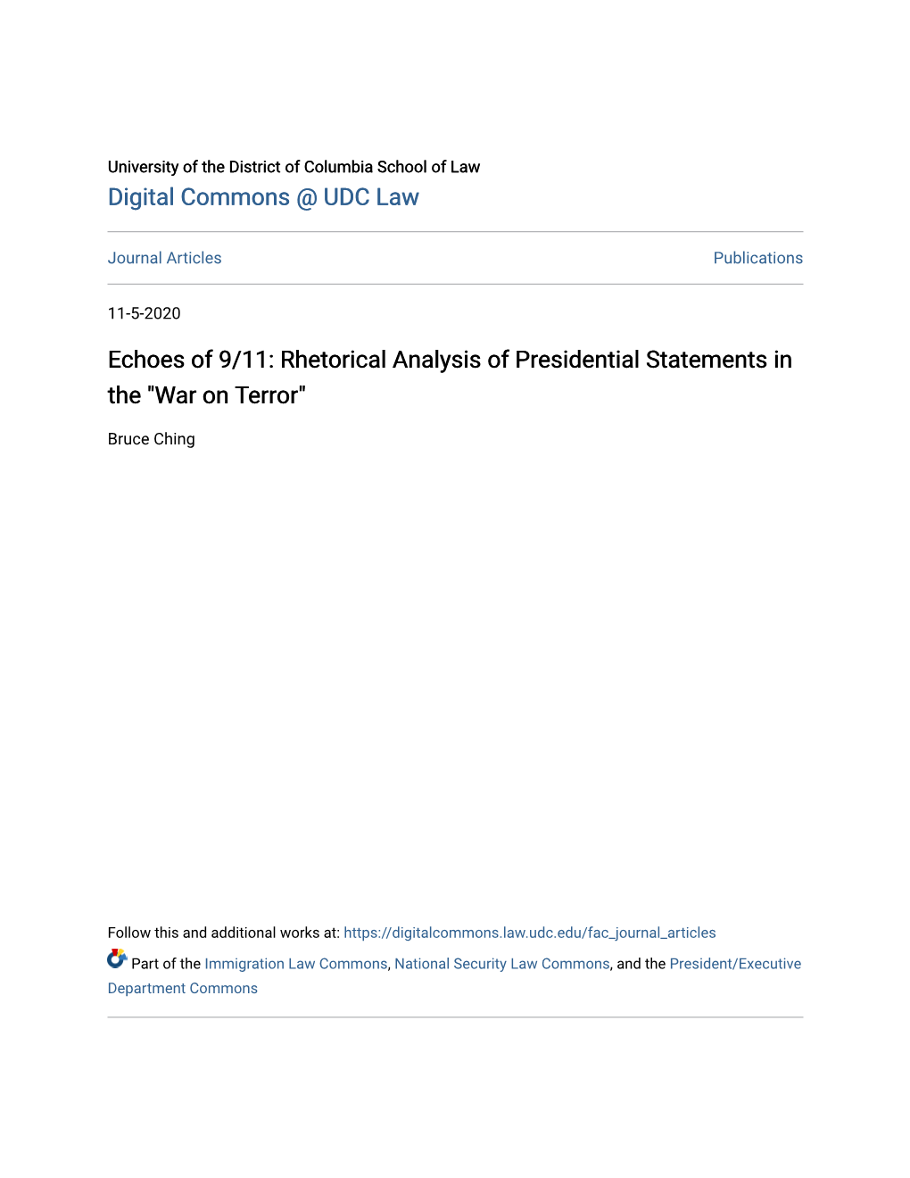 Rhetorical Analysis of Presidential Statements in the "War on Terror"