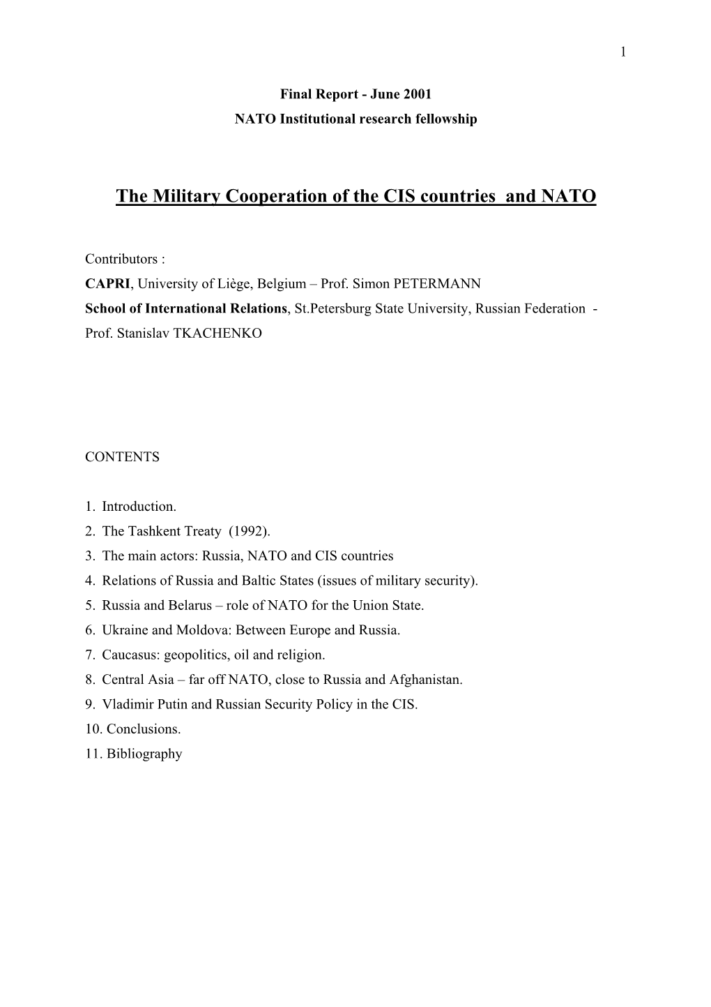 The Military Cooperation of the CIS Countries and NATO