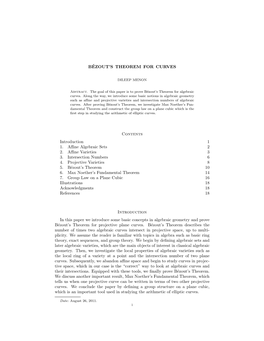 BÉZOUT's THEOREM for CURVES Contents Introduction 1 1. Affine