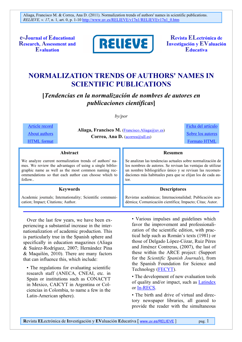 Normalization Trends of Authors' Names in Scientific Publications