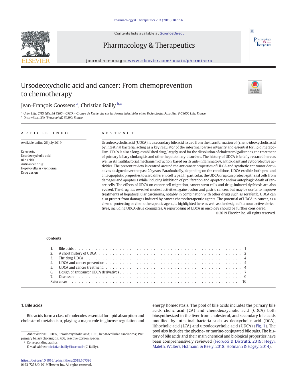 Ursodeoxycholic Acid and Cancer: from Chemoprevention to Chemotherapy